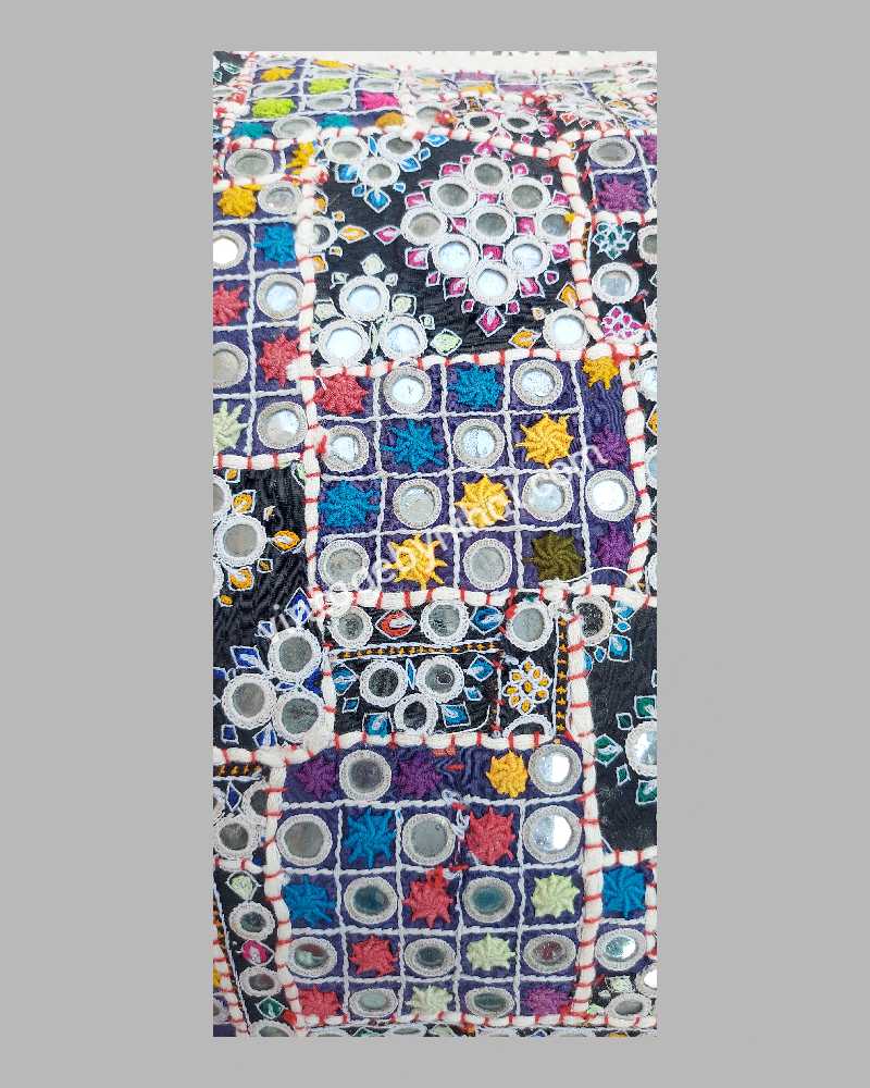 Vintage Mirror work Hand Embroidered Patchwork Cushion Cover 